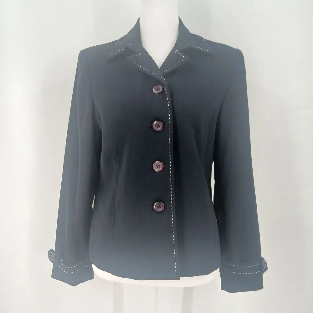 womans koret petite size 8p black button front jacket blazer top officewear